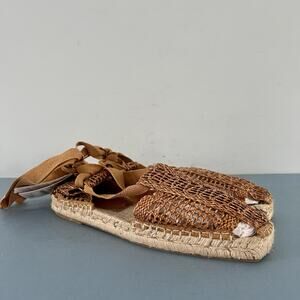 NWT Zara Woven Gladiator Lace Up Brown Espadrille Sandals